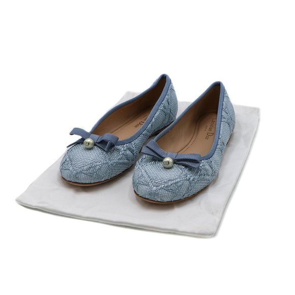 13356 - Christian Dior Ballet Flat Blue Quilted Cannage Calfskin Size 40 - Picture 1 of 7